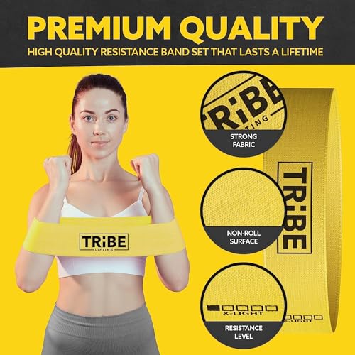 Tribe Lifting Fabric Resistance Bands for Working Out - 5 Exercise Bands Set for Legs and Glutes - Booty Bands for Women and Men - Thick Cloth Workout Bands for Physical Therapy, Hip Training