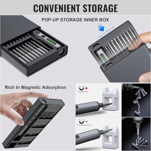 Mini Electric Screwdriver, 3.7V Precision Screwdriver Set Cordless Screwdriver Rechargeable 72 In 1 Magnetic Bit Repair Tech Tool Kit for Electronics Computer Phone Laptop Camera RC Car Watch Glasses