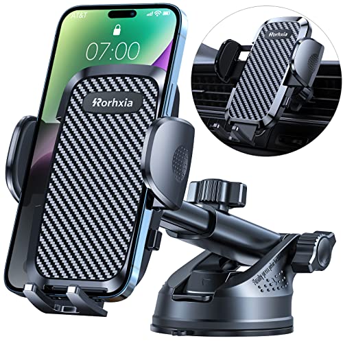 Rorhxia 3-in-1 Phone Mount for Car [2025 Most Stable and Flexible Suction Cup] Vent Dashboard Windshield Cell Phone Holder Car Fit for iPhone, Samsung, All Phone