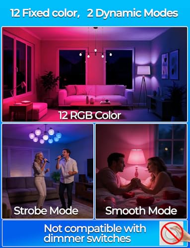 ILC RGB LED Color Changing Light Bulb, 40W Equivalent, 450LM, 2700K Warm White 5W E26 Screw Base RGBW, Flood Light Bulb- 12 Color Choices - Timing Infrared Remote Control (4 Pack)