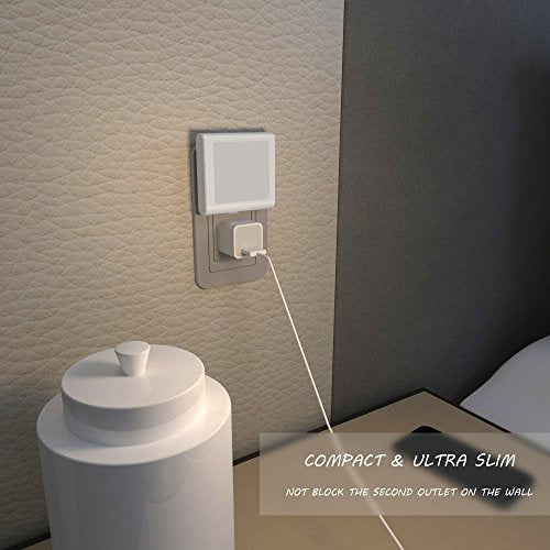 MAZ-TEK Plug-in Led Night Light with Auto Dusk to Dawn Sensor,Adjustable Brightness Warm White Lights for Hallway,Bedroom, Kids Room, Kitchen, Stairway, 2 Pack
