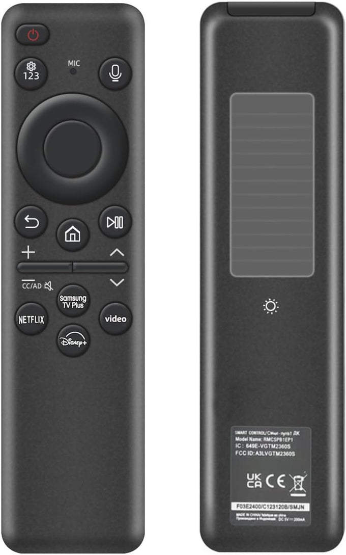 Rechargeable Voice Remote for Samsung Smart TVs, Replacement for 2019–2025 Samsung TV Remote Control with Solar Charging and Voice Search. 2-Year Warranty.
