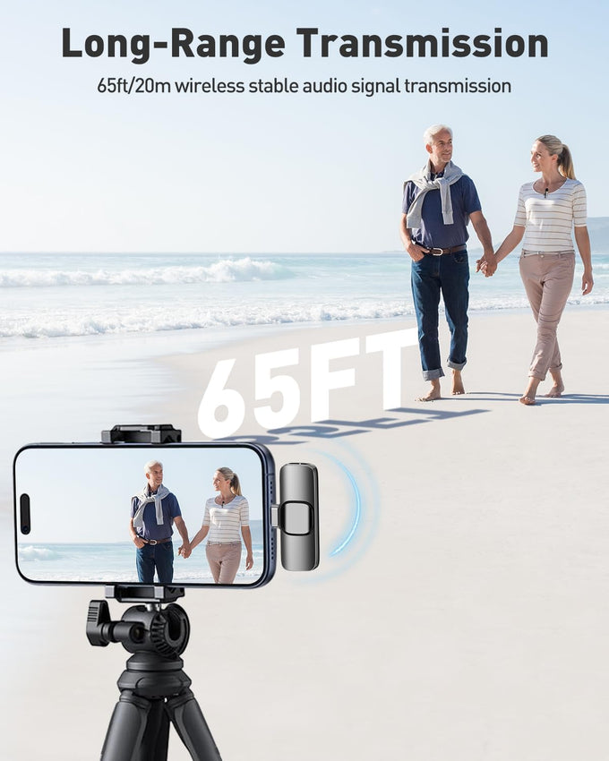 PoP voice USB C Mini Microphone for iPhone 16/15/14/Android, Wireless Lavalier Microphone with Noise Reduction, Lapel Lav Mic for Vlog YouTube TikTok Recording, 12H, 65ft