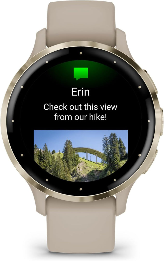 Garmin Venu 3S Soft Gold Stainless Steel Bezel 1.2-Inch AMOLED Touchscreen Display Smart Watch, Phone Supported with 41mm French Gray Case and Silicone Band