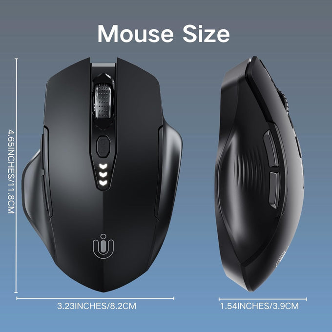 Uineer Wireless Mouse,Upgraded 2.4GHz Rechargeable (Battery Level Visible) Ergonomic Computer Mouse,4 Levels DPI, Wireless Mice for Laptop Computer(Matte Black)