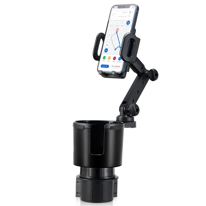 This Hill Car Cup Holder Expander 2-in-1 with Adjustable Base & 360° Rotating Phone Mount, Compatible with iPhone 17 Pro Max and Smartphones up to 4.13", Fits Large Bottles up to 3.78"