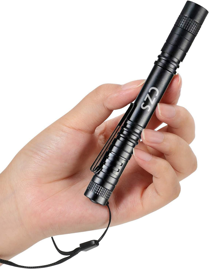 CZS Flashlight, 2 Pack Pen Light, Small Flashlights High Lumens, Battery-Powered LED Flashlight by 2AAA Battery, Waterproof Pocket Flashlights for Work, Emergency (Battery Not Included)