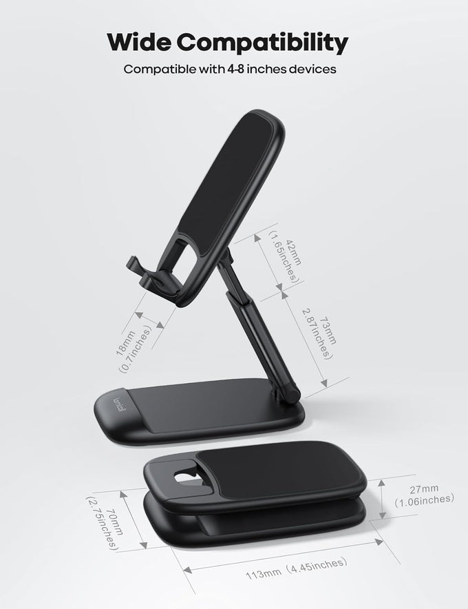 Lamicall Cell Phone Stand for Desk - [Height Adjustable] Foldable Mobile Phone Holder, Portable Stand for iPhone 17 16 15 14 13 12 11 Pro Max Plus Air, Galaxy S25 S24, Telephone, Office Accessories