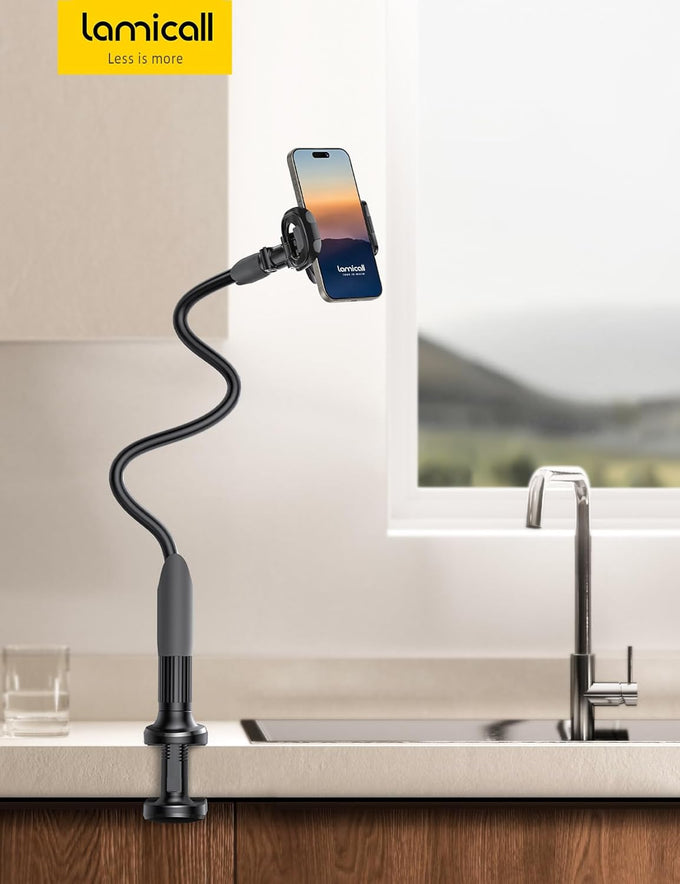 Lamicall Gooseneck Phone Holder for Bed - Cell Phone Mount Clamp Clip, Flexible Long Arm, Overhead Mount for Desk Headboard Bedside, for iPhone Air 17 Pro Max, 16 Pro Max, 15, 14 & 4-7" Phone