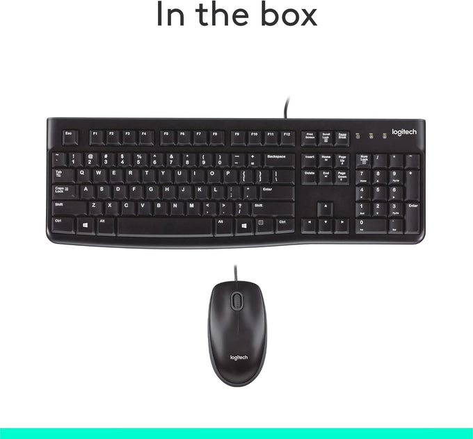 Logitech MK120 Wired Keyboard and Mouse Combo for Windows, Optical Wired Mouse, Full-Size, USB, Compatible with PC, Laptop - Black