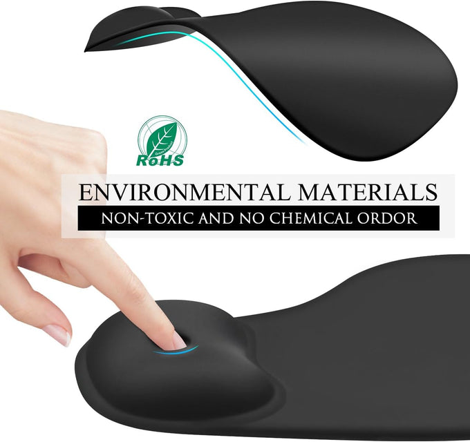 JIKIOU Mouse Pad, 2 Pack Ergonomic Mouse Pads with Comfortable Gel Wrist Rest Support and Smooth Cloth, Non-Slip PU Base for Easy Typing Pain Relief Durable and Easy to Clean Small Black