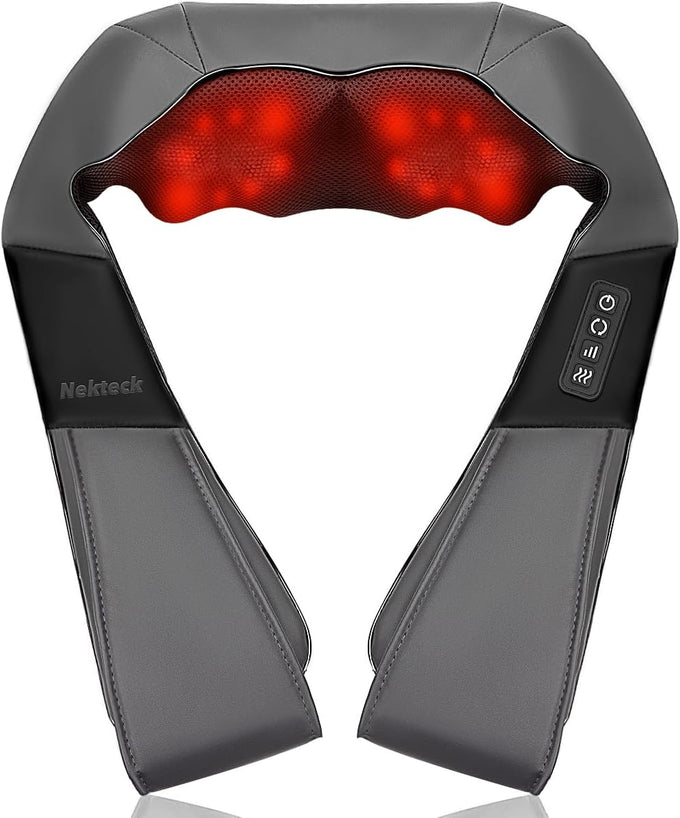 Nekteck Shiatsu Neck Massager with Heat for Pain Relief, 2026 Upgraded 3D Back Shoulder Kneading Massage Pillow, Black