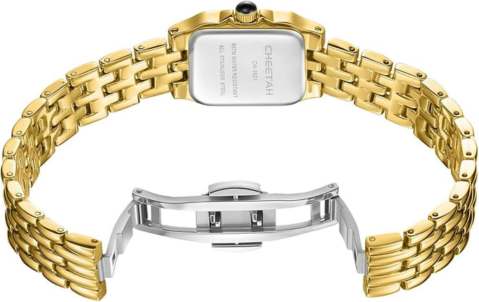 CHEETAH Gold Watches for Women with Small Vintage Bracelet, Rectangular Case Roman Dial