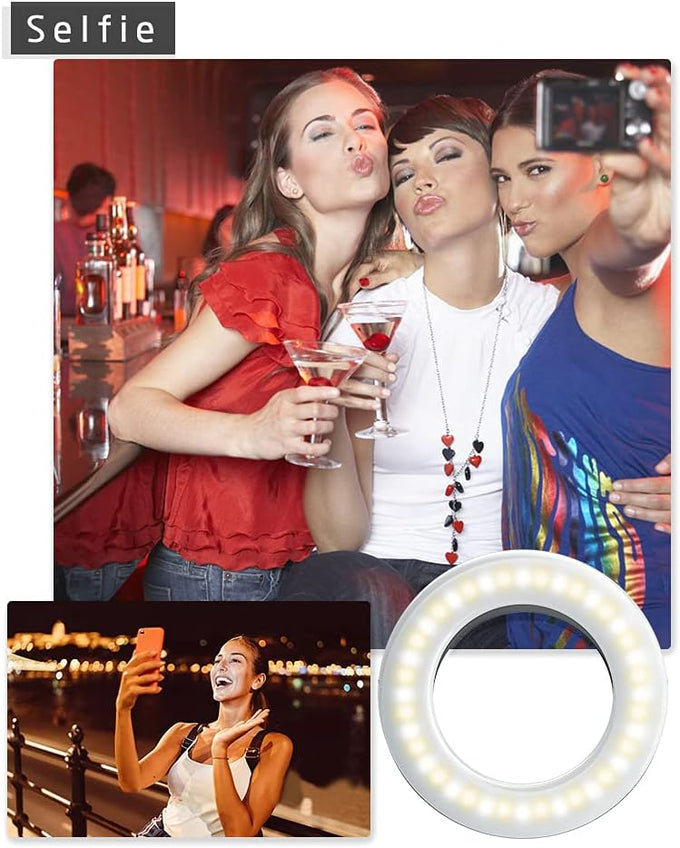 XINBAOHONG Selfie Ring Light Rechargeable Portable Clip-on Selfie Fill Light with 40 LED for Smart Phone Photography, Camera Video, Girl
