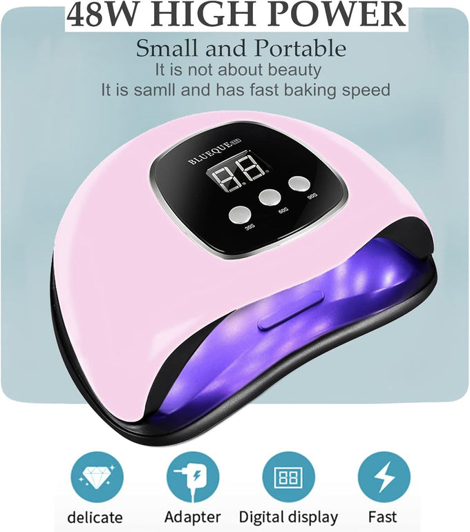 BIGBEAR UV Light for Nails, 48W UV LED Nail Lamp for Gel Polish, Fast Nail Dryer with Automatic Sensor, 3 Timer Setting, Small and Portable, LED Nail Light for Fingernail and Toenail