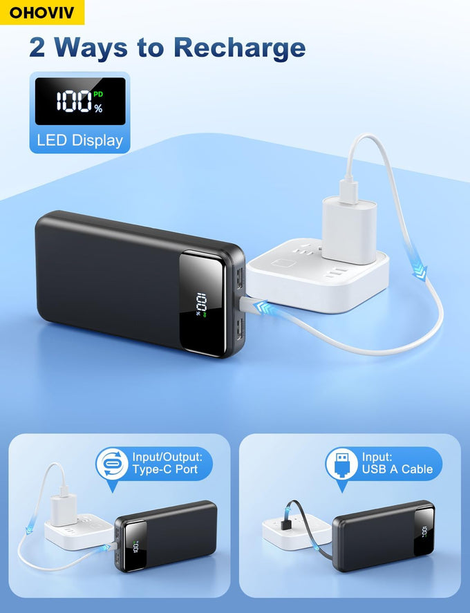 Portable Charger Power Bank 50000mAh Battery Pack, 22.5W Fast Charging PowerBank with Built in Cables,Travel Camping Essential USB-C Portable Phone Charger for iPhone Samsung Pixel Android iPad
