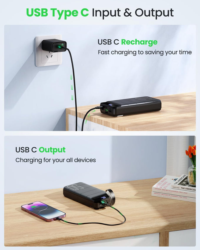 Power Bank Fast Charging 50000mAh - 22.5W Portable Charger USB C Quick Charge with 4 Outputs & 3 Inputs LED Display Huge Capacity External Battery Pack for iPhone, Samsung, iPad etc Black