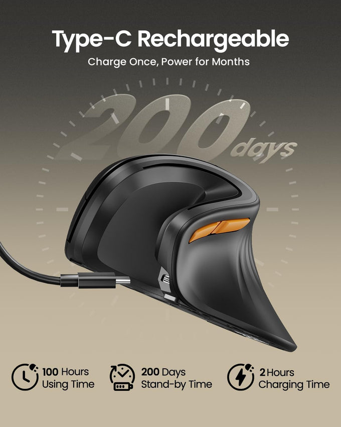ProtoArc Ergonomic Mouse, EM11 NL Bluetooth Rechargeable Wireless Vertical Mouse, 3 Multi-Device Connectivity for Computer/PC/Laptop, 2.4GHz Optical Mice for Windows, Mac OS, Black