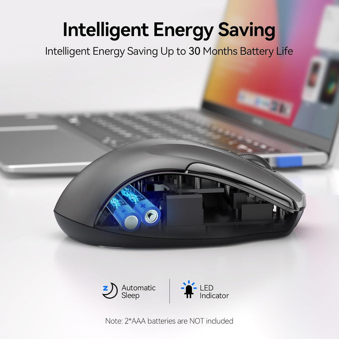 TECKNET Wireless Mouse (2.4G & BT5.0/3.0) Silent 4800 DPI Computer USB A & Bluetooth Mouse 6 Buttons, Wide Compatibility - Grey