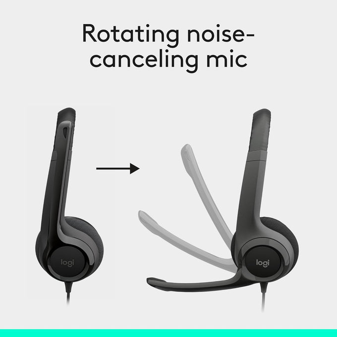 Logitech H390 Wired Headphones with Mic, USB-A Headset with Microphone for PC, Noise Cancelling Microphone for Video Meetings, Music, Gaming - Black