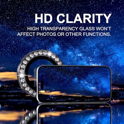 Choiche Compatible for iPhone 17 Pro/iPhone 17 Pro Max Camera Lens Protector Bling, 9H Tempered Glass Camera Cover Screen Protector Metal Ring Decoration Accessories (Diamond-Black)