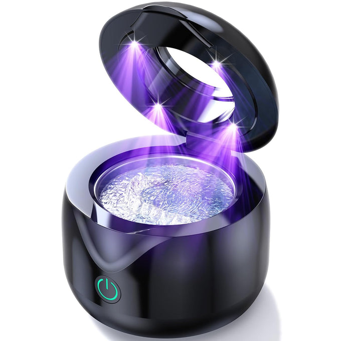 Ultrasonic Retainer Cleaner - UV Dental Cleaning Pod Night Guard Cleaner for Dentures, Aligner, Braces, Toothbrush Heads, Jewelry (Black)