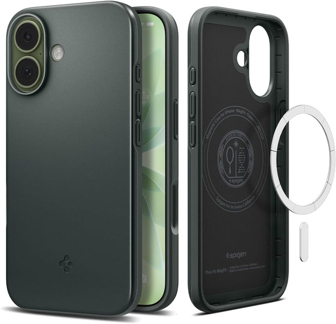 Spigen for iPhone 17 Case, Thin Fit MagFit [TPU Covered Camera Control] [Compatible with MagSafe] - Abyss Green