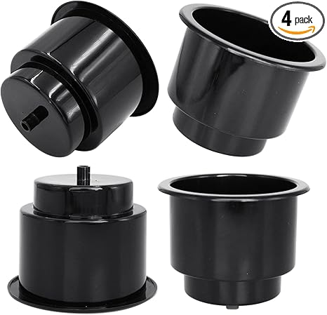 Yuanhe Black Plastic Cup Drink Holder Insert with Drain for Marine Boat RV Camper, 4PCS