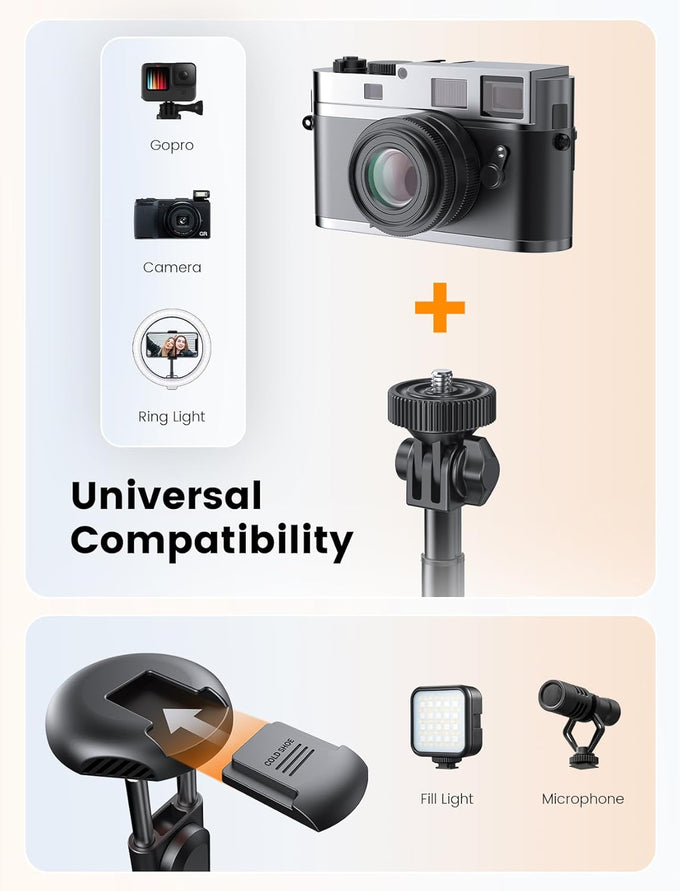 71" Phone Tripod, NT79 Extendable Selfie Stick with 1/4" Camera Mount for Cell Phone＆Camera, Phone Tripod Stand Holder with Remote Compatible with iPhone Android, Camera