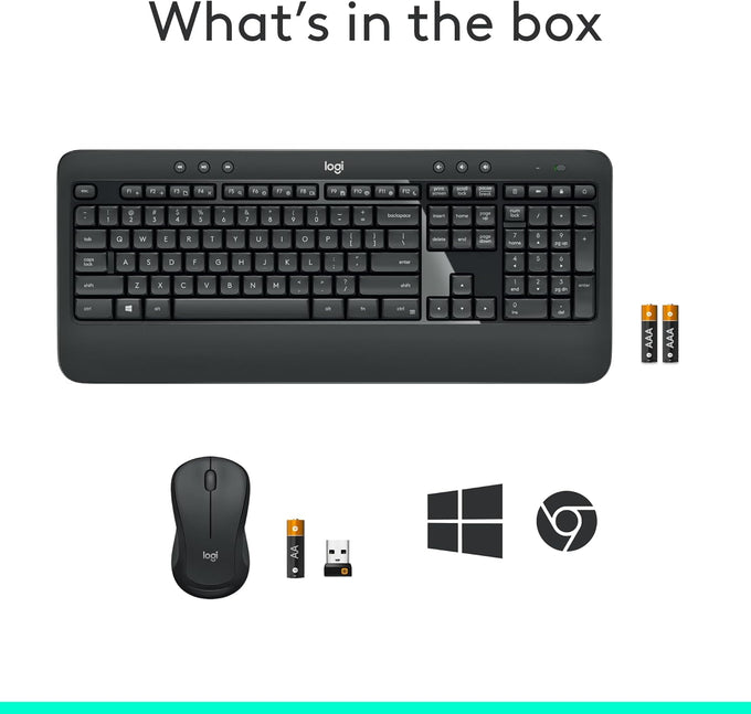 Logitech MK540 Advanced Wireless Keyboard and Mouse Combo for Windows, 2.4 GHz Unifying USB-Receiver, Multimedia Hotkeys, 3-Year Battery Life, for PC, Laptop