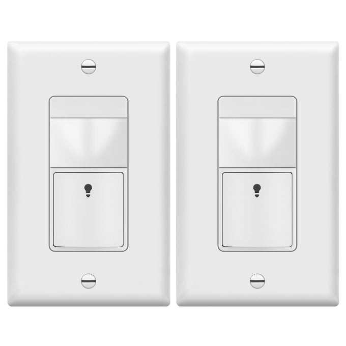 TOPGREENER PIR Motion Sensor Light Switch, Occupancy & Vacancy Motion Sensor Switch, 𝐎𝐩𝐞𝐫𝐚𝐛𝐥𝐞 𝐖𝐢𝐭𝐡𝐨𝐮𝐭 𝐆𝐫𝐨𝐮𝐧𝐝 𝐖𝐢𝐫𝐞, No Neutral Wire, Single Pole, TDOS5-HL-W-2PCS, White