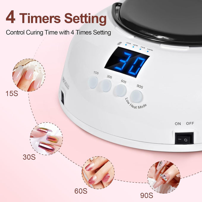 Professional Rechargeable 96W UV LED Nail Lamp,Cordless Nail Dryer with 4 Timer Settings,Portable Design & Auto Sensor,Fast Curing Lamp for Salon & Home(White+Black)