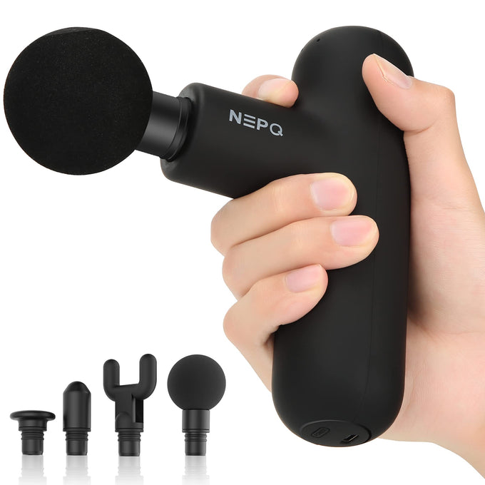 Mini Massage Gun, Powerful Fascial Gun Portable Deep Tissue Percussion Muscle Back Head Massager for Pain Relief with 4 Massage Heads High-Intensity Vibration Rechargeable Small Massage Gun