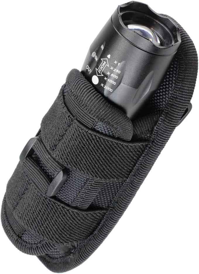 LIVANS Tactical Flashlight Pouch Holster, Rotatable Flashlight Holder Belt Clip Tactical Torch Carry Case with 360 Degree Carabiner Reel Clip