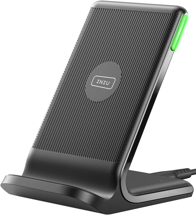 INIU Wireless Charger, 15W Fast Wireless Charging Station with Sleep-Friendly Adaptive Light Compatible with iPhone 17 16 15 14 13 12 Pro Max Samsung Galaxy S25 S24 S23 Note 20 Google etc