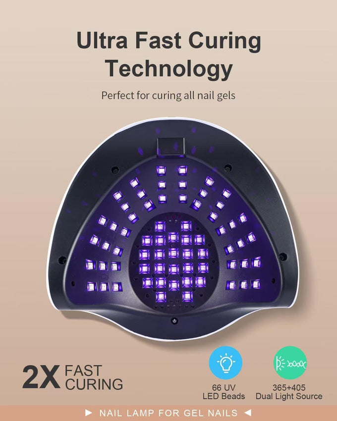 Professional UV LED Nail Lamp, 66 LEDs Nail Dryer with Smart Sensor, Digital Display & 4 Timers, Fast Curing for Gel Polish, Rhinestone Glue, Solid & Liner Gel, for Home & Salon Use