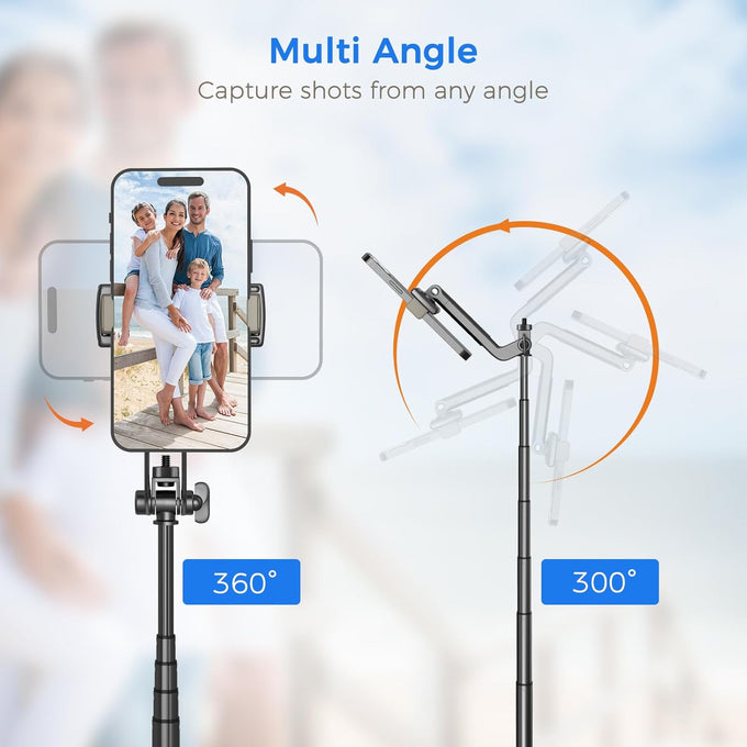 50” Selfie Stick Tripod for iPhone – Extendable Travel Phone Stand with Remote Control (Black)