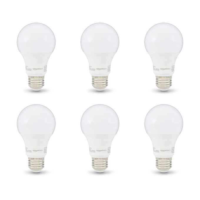 Basics Non-Dimmable LED Light Bulbs, Great Brightness, 40W Equivalent, 6W, E26 Standard Base, 2700K, 10,000 Hour Lifetime, Soft White A19, 6-Pack