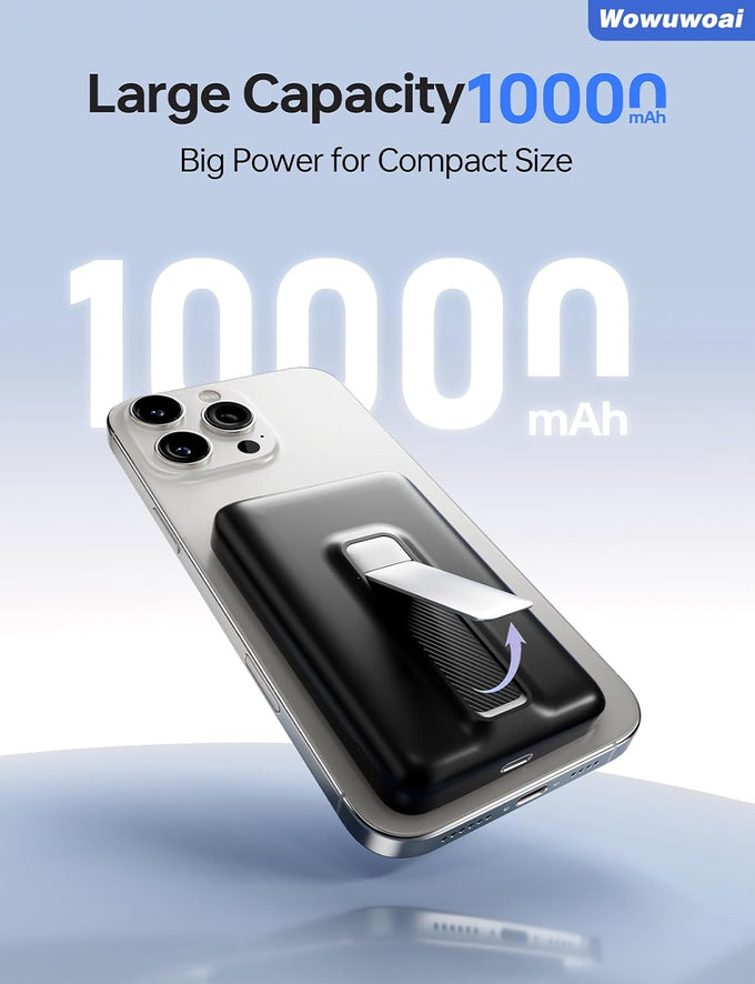 for Magsafe Portable Charger, 10000mAh Wireless Power Bank with Stand, USB C PD 20W Fast Charging Powerbank, Magnetic Battery Pack Compatible for iPhone 17/16/15/14/13/12 Series - Black