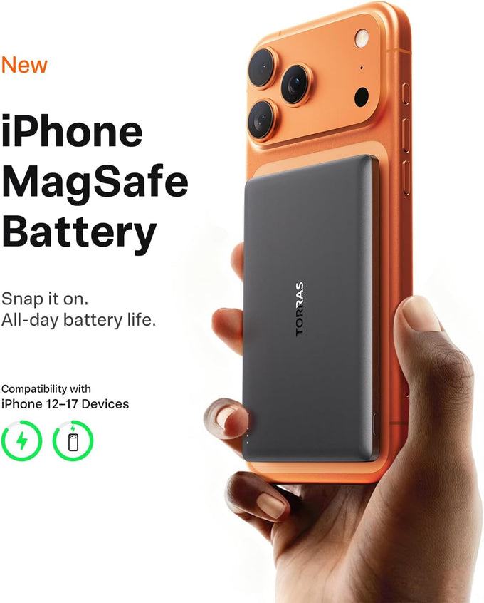 TORRAS MiniMag 5,000mAh Magnetic Wireless Power Bank, Ultra-Slim Fast Charging Portable Charger