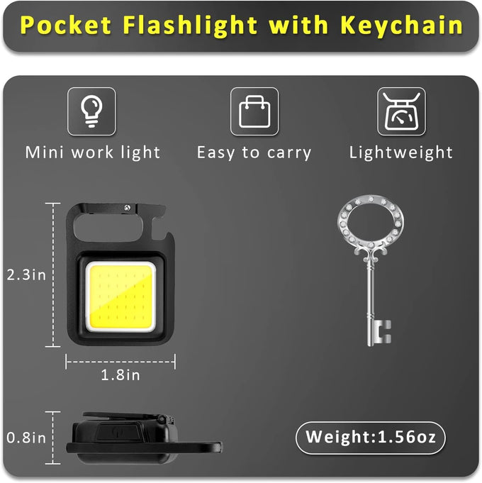 MAKDAK COB Rechargeable Keychain Flashlight 2Pack, High Lumen Super Bright LED Work Light with Magnet,Clip,Bottle Opener for Dog Walking,Car Repair, Emergency,Camping,EDC