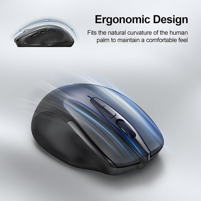 TECKNET Wireless Mouse (2.4G & BT5.0/3.0) Silent 4800 DPI Computer USB A & Bluetooth Mouse 6 Buttons, Wide Compatibility - Grey