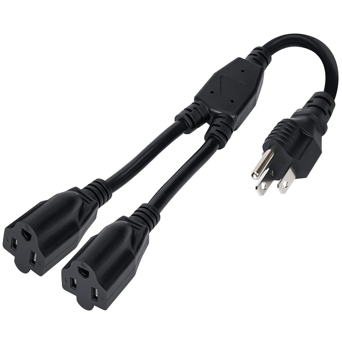 Elecan 3-Prong Y Splitter Power Extension Cord 1 FT, Straight Plug 1 to 2 Way Outlet Space Saver, Heavy Duty Weatherproof SJTW, 16AWG 13A, 5-15P Cable Extender for Indoor Outdoor-UL