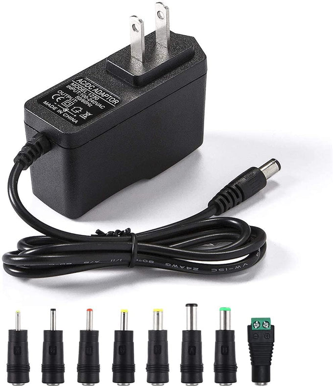 12V 2A Power Supply Adapter with 8 Tips – Universal 12V 2000mA Charger for LED Strip, CCTV, Router, GPS & More (6FT Cable)