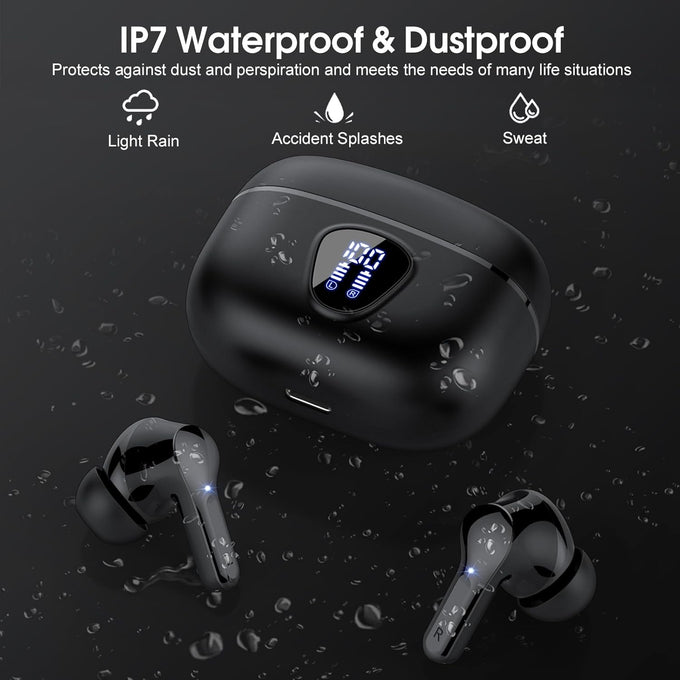 Wireless Earbuds, Bluetooth 5.4 Headphones HiFi Stereo, Bluetooth Earbuds with ENC Noise Cancelling Mic, IP7 Waterproof in Ear Earphones, 48H, LED Display Ear buds for Pad Phones Workout Sports, Black