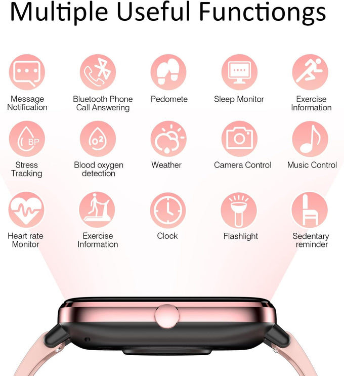 Smartwatch for Women - Call, Fitness Tracker, Heart Rate & Sleep Monitor, 1.69" Touch Screen, Waterproof - For Android & iPhone, Pink