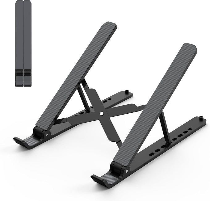 Tonmom Laptop Stand for Desk, Adjustable Laptop Riser ABS+Silicone Foldable Portable Notebook Holder, Ventilated Cooling Notebook Mount Computer Stand for 10-15.6” Laptops,Tablets-Black
