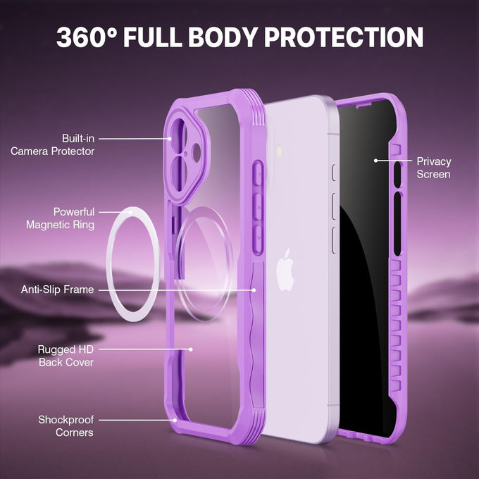CENHUFO Magnetic Privacy for iPhone 17 Case [Compatible with Magsafe] Full Body Phone Case Built-in 9H Tempered Glass Privacy Screen Protector Camera Protection Shockproof Clear Cover -Rose Pink