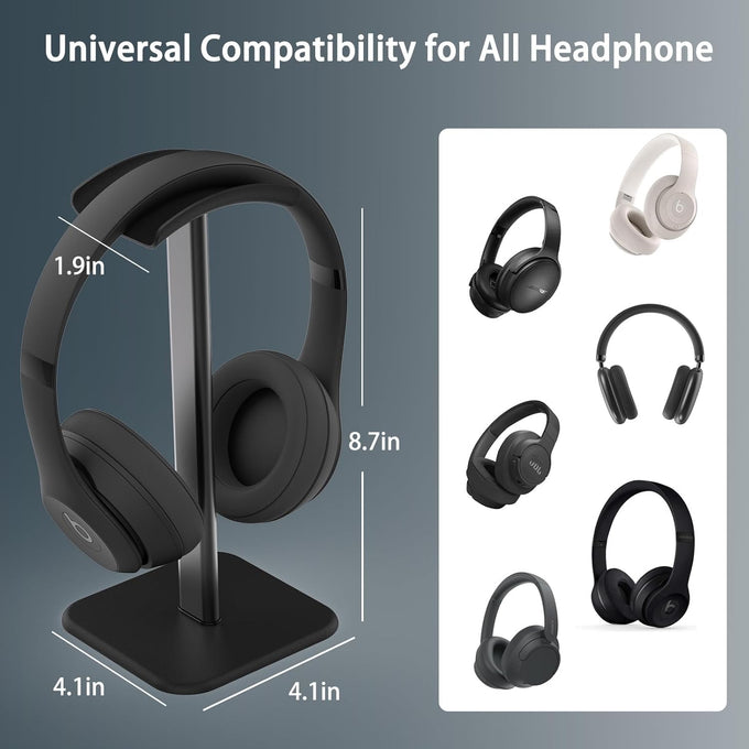 Headphone Stand for Desk - Headset Stand with Aluminum Hanger and Plastic Headrest, Headphone Holder for AirPods Max, Sony, Bose, Beats and More (Black)