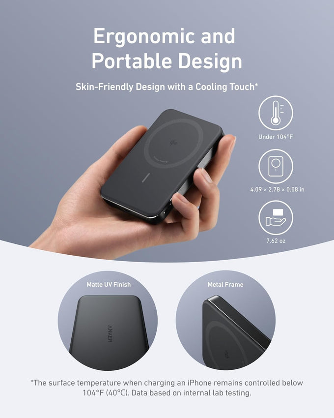 Anker MagGo Power Bank, Ultra-Slim 10,000mAh Magnetic Battery Pack, Qi2 Certified 15W Ultra-Fast MagSafe Compatible Portable Charger, Ergonomic Design, for iPhone17/16/15/14 Series Only（Not for Pixel）
